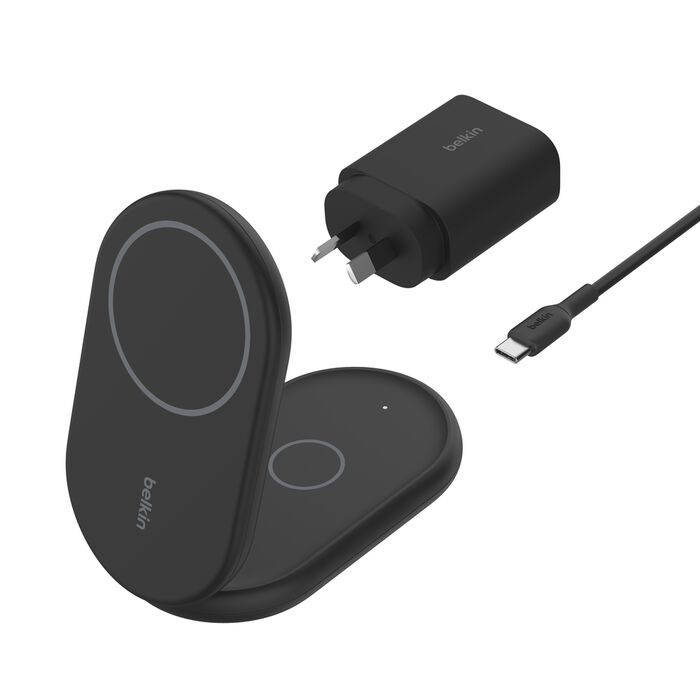 Belkin BoostCharge 2-in-1 Magnetic Foldable Wireless Charger With Qi2 - Black