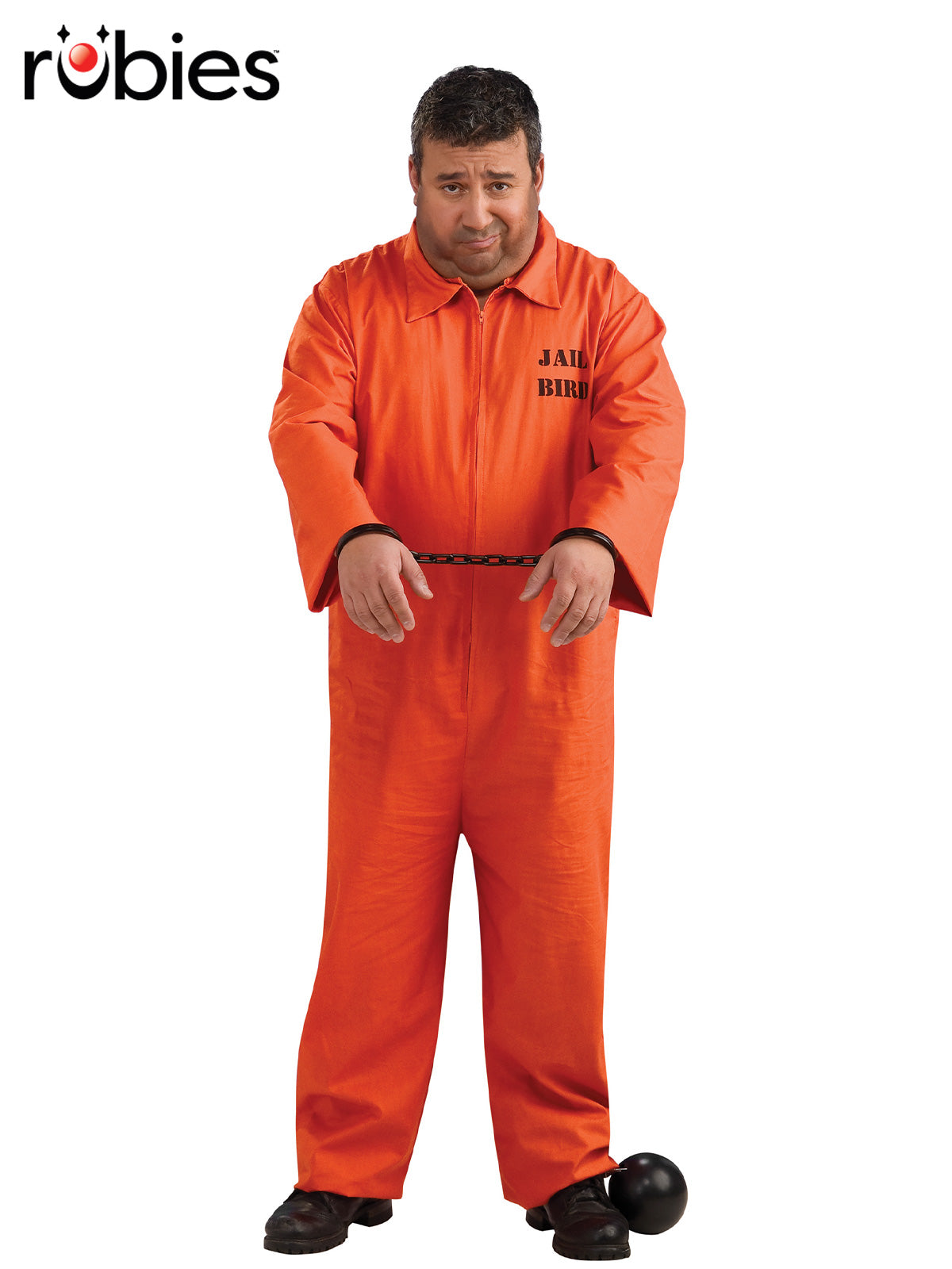 Prisoner Costume Orange Jumpsuit with Jailbird Print For Adult