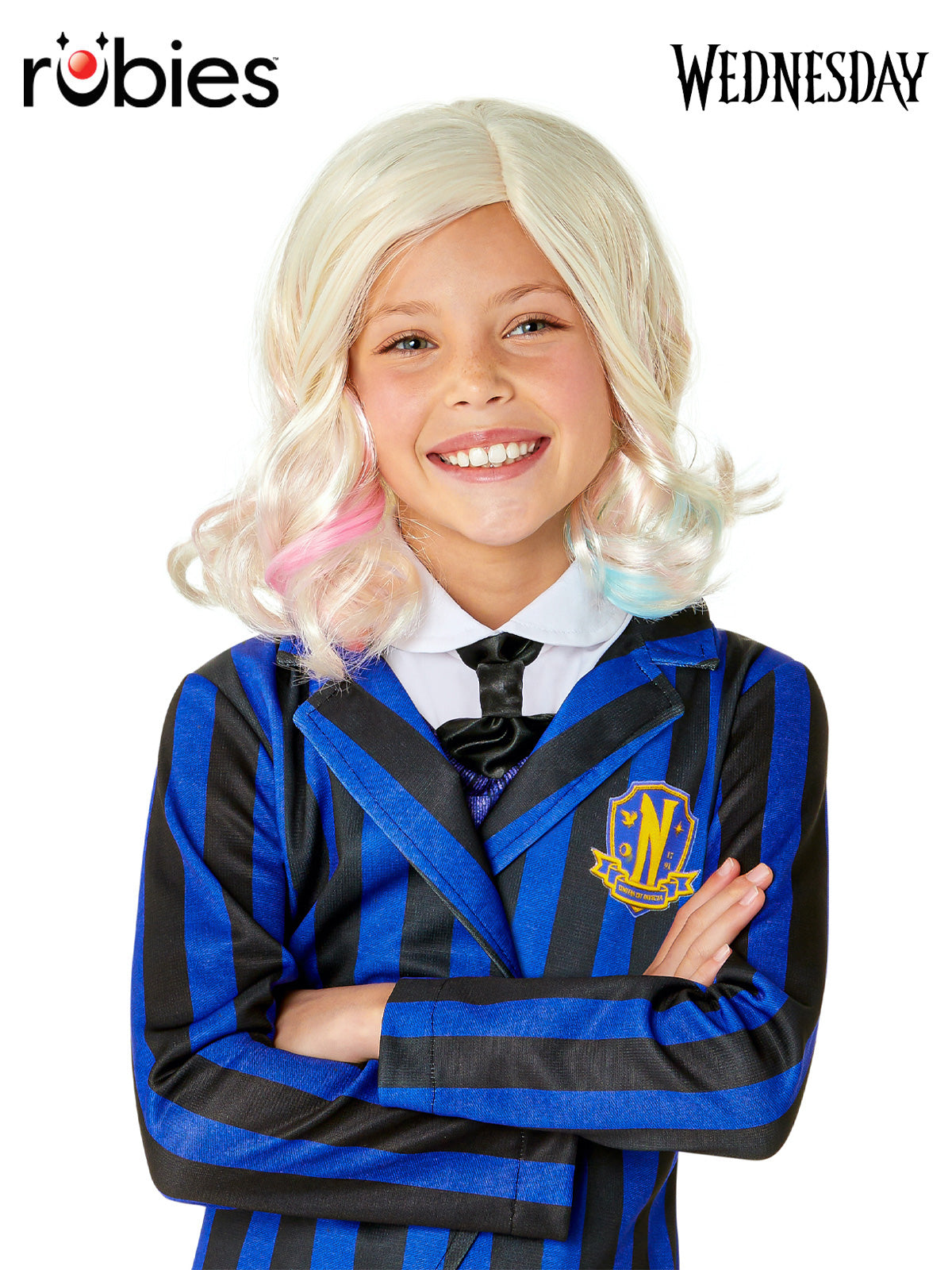 Enid Sinclair Wig for Kids Blonde with Pink and Blue Highlights
