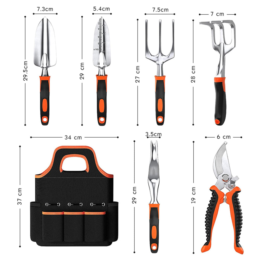 GreenHaven Garden Tool Set - 8 Piece Stainless Steel Set with Carrying Tote