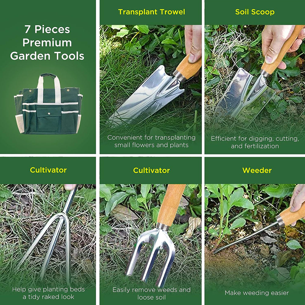 GREENHAVEN 7 Piece Garden Tool Set with Folding Stool