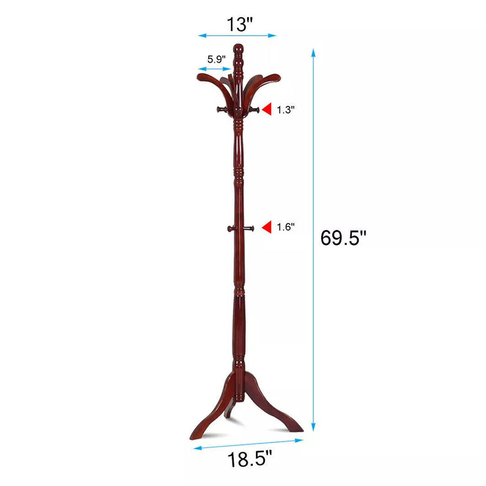 Solid Birch Wood Coat Racks Stand Floor Standing Hanger Rack with Tripod Base