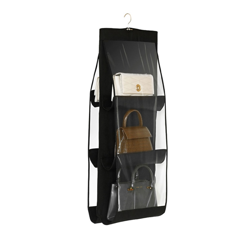 Black Foldable Oxford Cloth Handbag Storage Bag With 6 Pockets