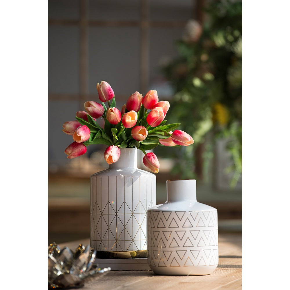 Geo Vase 20cm White Ceramic with Gold Trim Geometric Pattern Home Decor