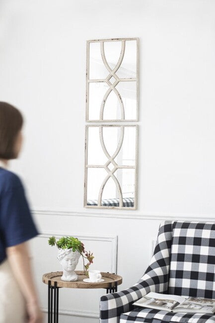 Shabby Chic Carved Wall Mirrors Set of 2 Antique White Frames 60cm
