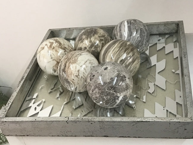 Beige Marbleized Balls Set of 6 Ceramic 10cm Tabletop Decor