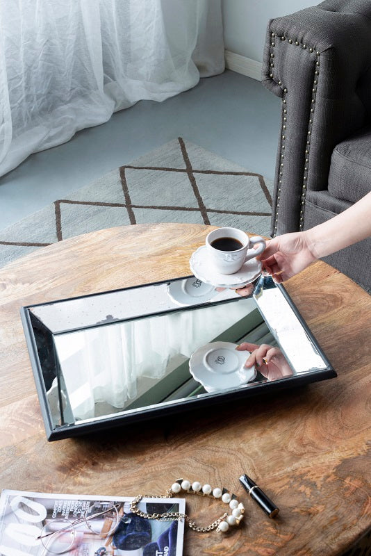 Antique Mirror Rectangular Tray 49.5x32.5cm Vintage Tabletop Decor