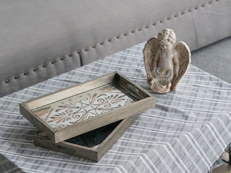 Antique Mirror Rectangular Trays Set of 2 Tabletop Decor 43x26.7cm
