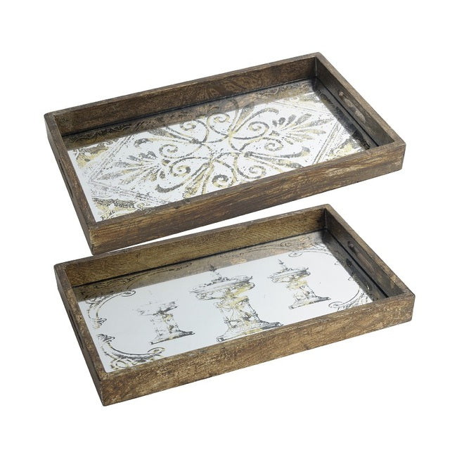 Antique Mirror Rectangular Trays Set of 2 Tabletop Decor 43x26.7cm
