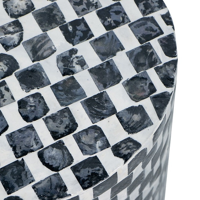 Black & White Mosaic Stool 35x35x40cm MDF Capiz Indoor Use Only