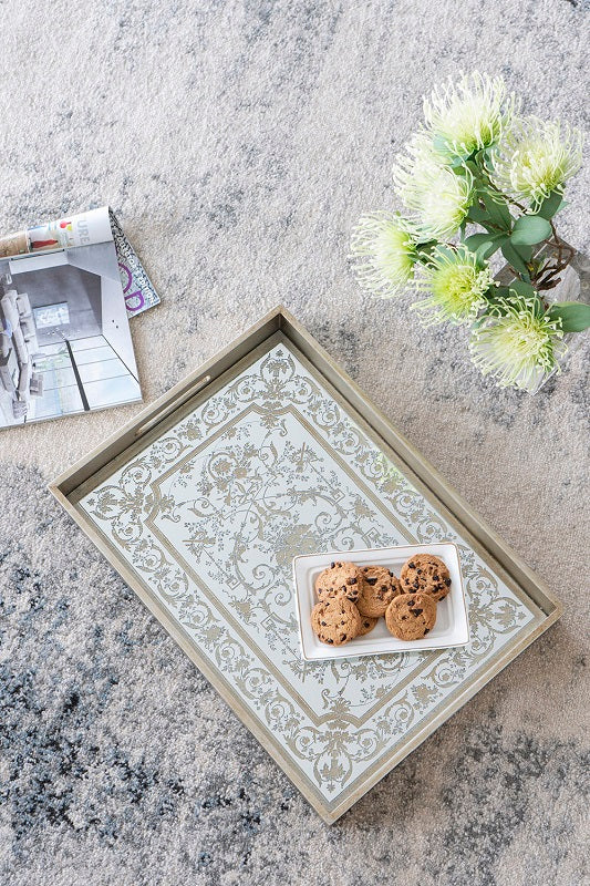Floral Mirrored Tray Rectangular 46x33cm MDF and Mirror Serving Tray