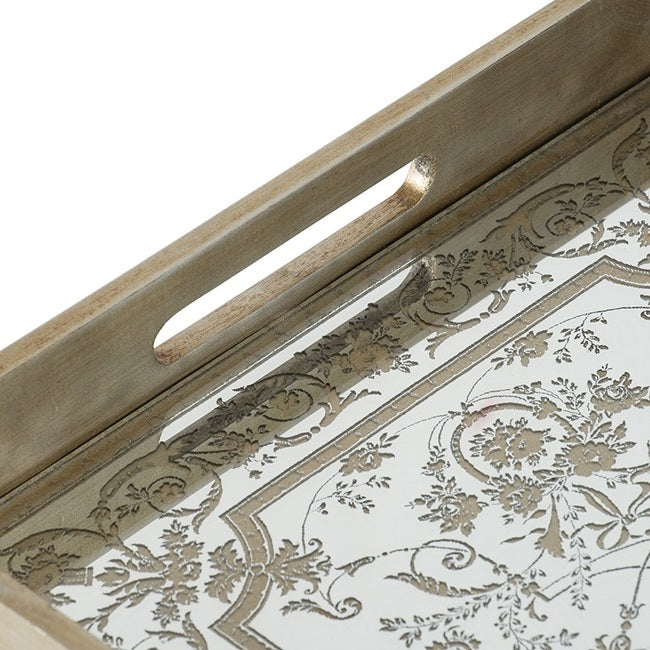 Floral Mirrored Tray Rectangular 46x33cm MDF and Mirror Serving Tray