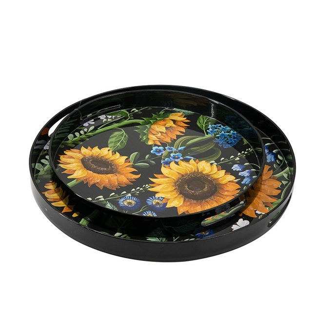 Sunflower Decorative Round Trays Set of 2 Nesting Plastic Table Decor