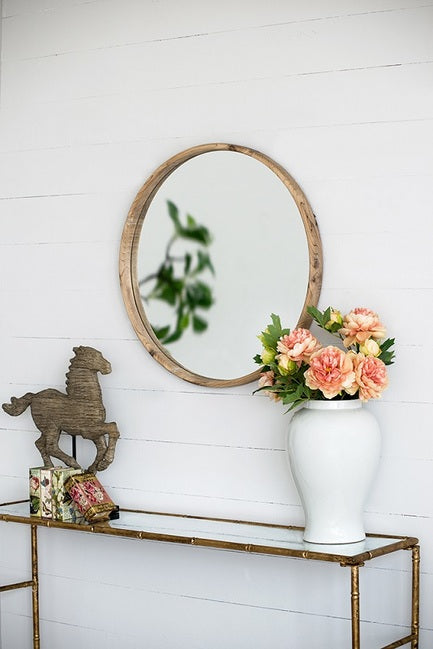 Atherton Round Wall Mirror 70cm Dark Fir Wood Modern Minimalist Decor