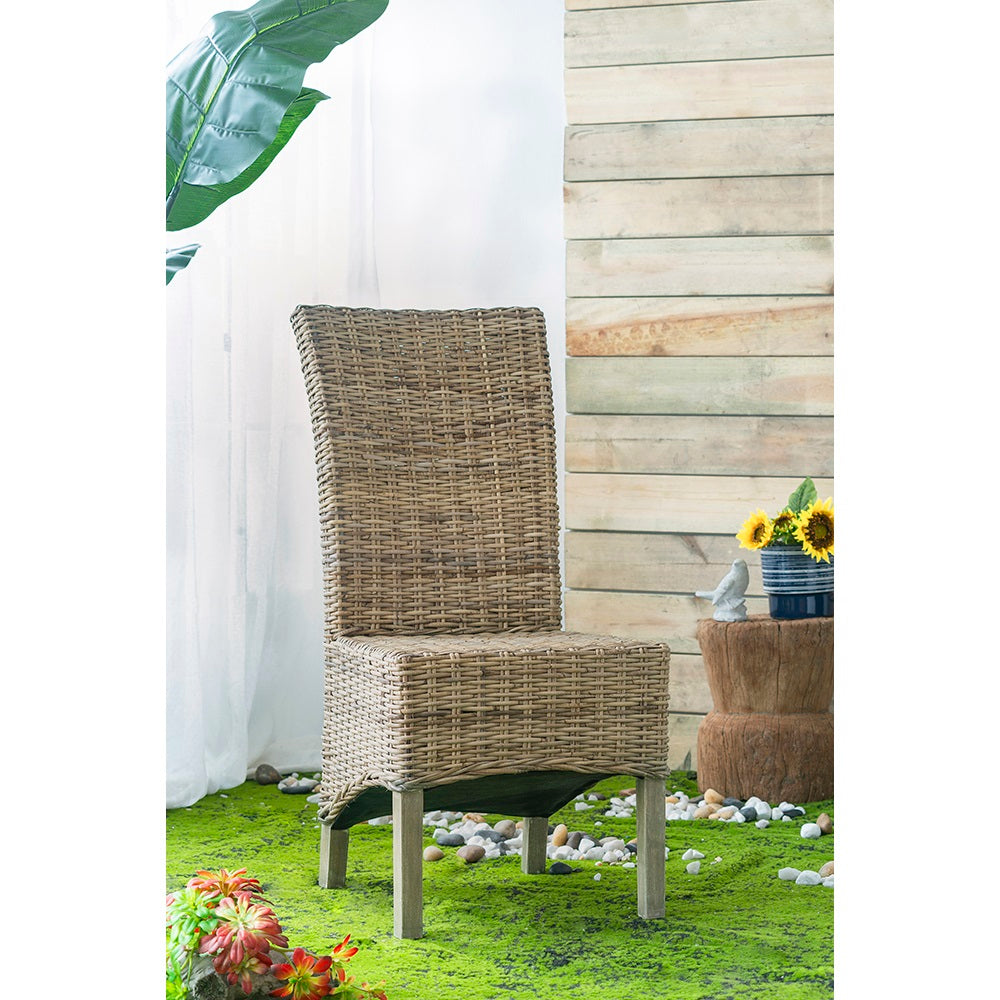 Variegated Rattan Dining Chair Armless Woven Seat Mango Wood Frame