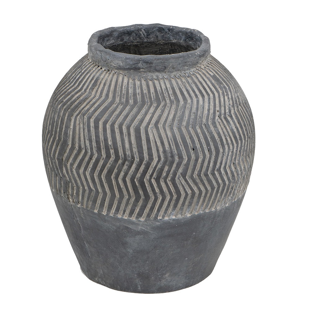 Carmoo Grey Cement Textured 44cm Pot – Chevron Design