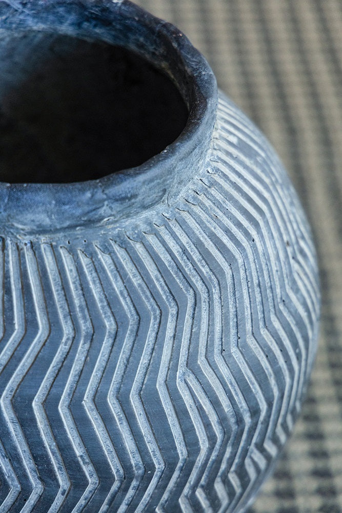 Carmoo Grey Cement Textured 44cm Pot – Chevron Design