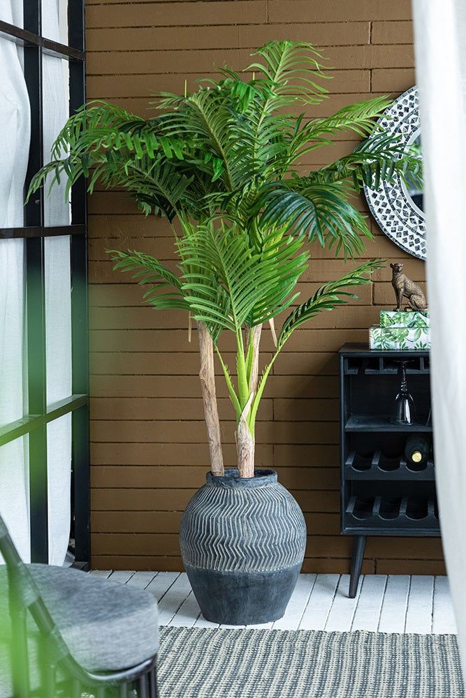 Carmoo Grey Cement Textured 44cm Pot – Chevron Design