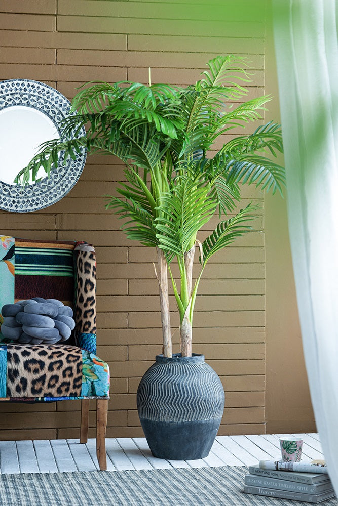 Carmoo Grey Cement Textured 44cm Pot – Chevron Design