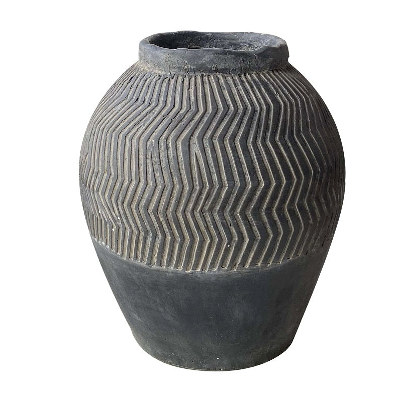 Carmoo Grey Cement Textured 44cm Pot – Chevron Design