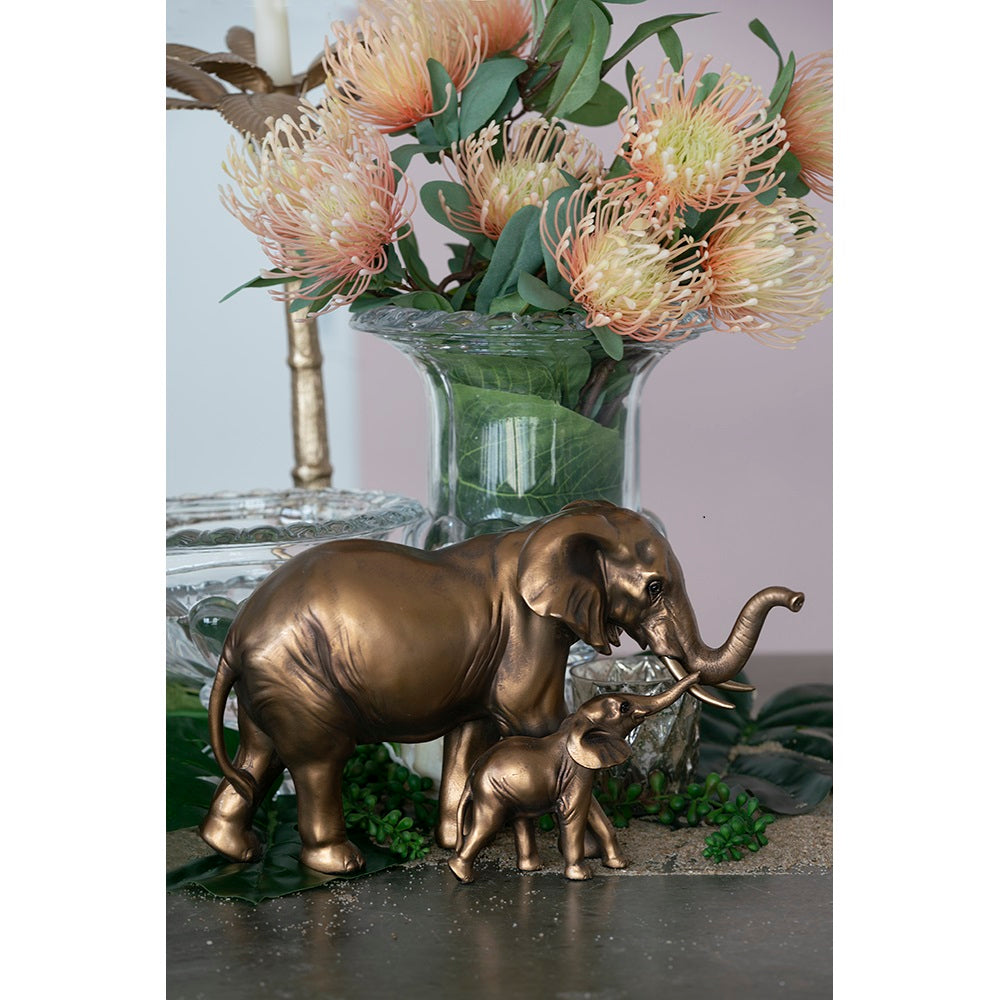 Elephant Mother & Calf Statue Polyresin Home Decor - 17.5 cm