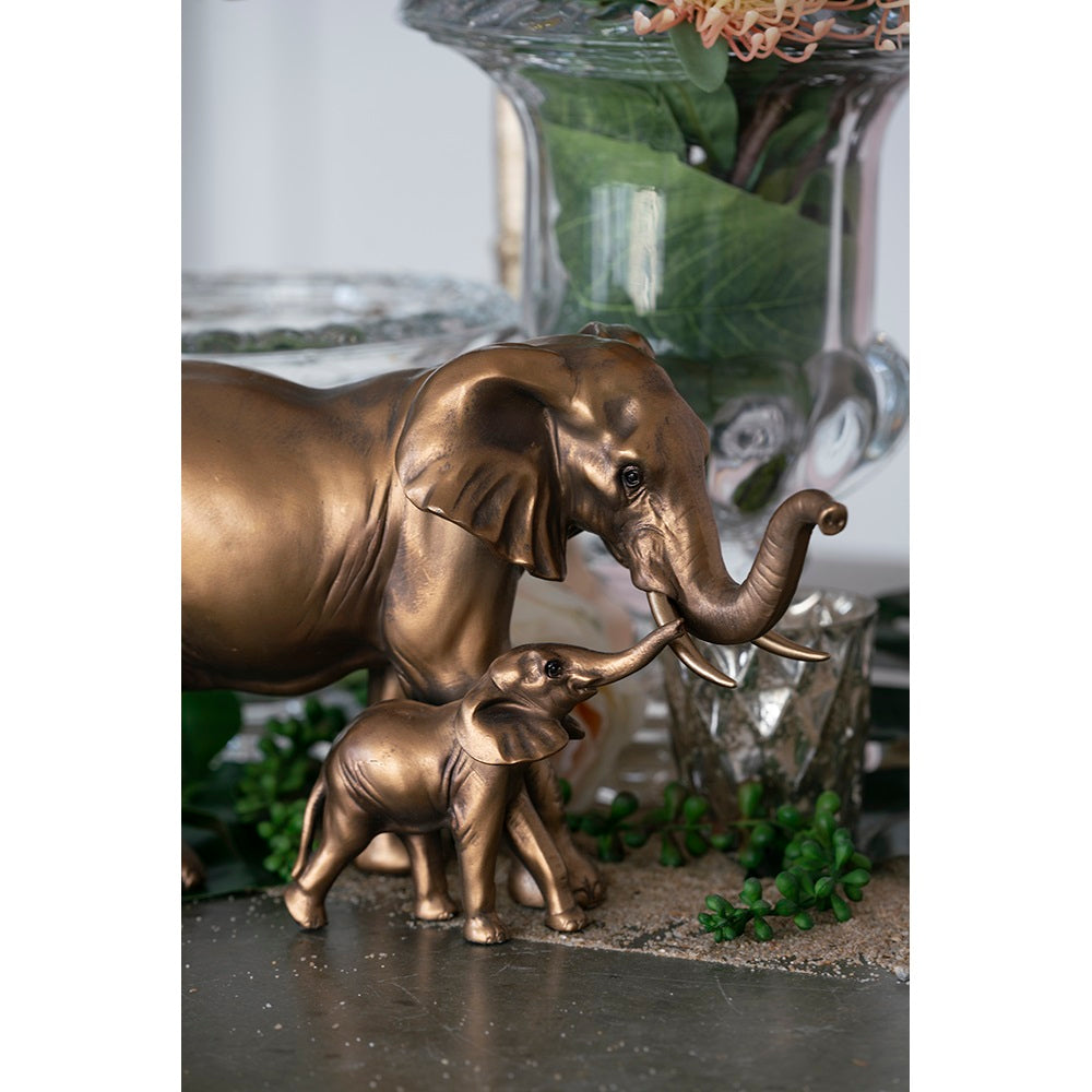 Elephant Mother & Calf Statue Polyresin Home Decor - 17.5 cm