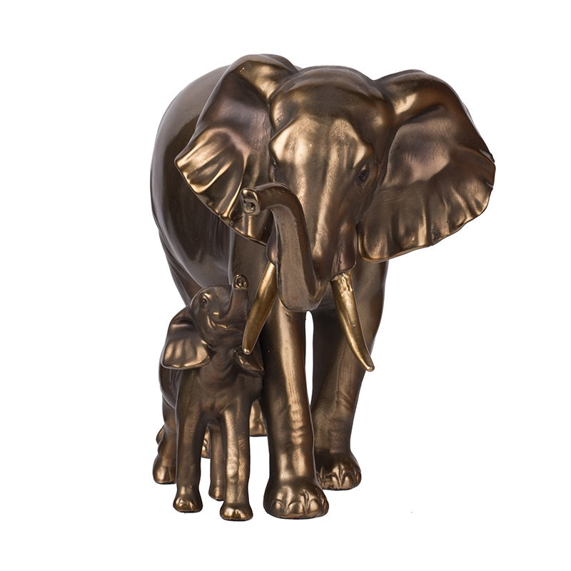 Elephant Mother & Calf Statue Polyresin Home Decor - 17.5 cm
