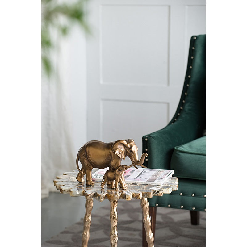 Elephant Mother & Calf Statue Polyresin Home Decor - 17.5 cm