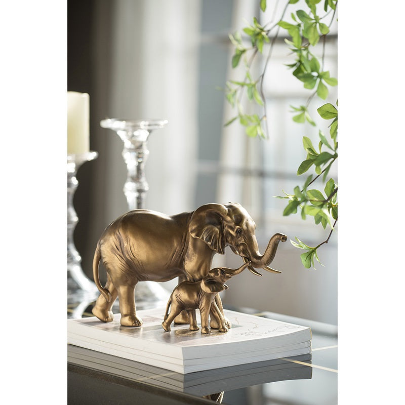 Elephant Mother & Calf Statue Polyresin Home Decor - 17.5 cm