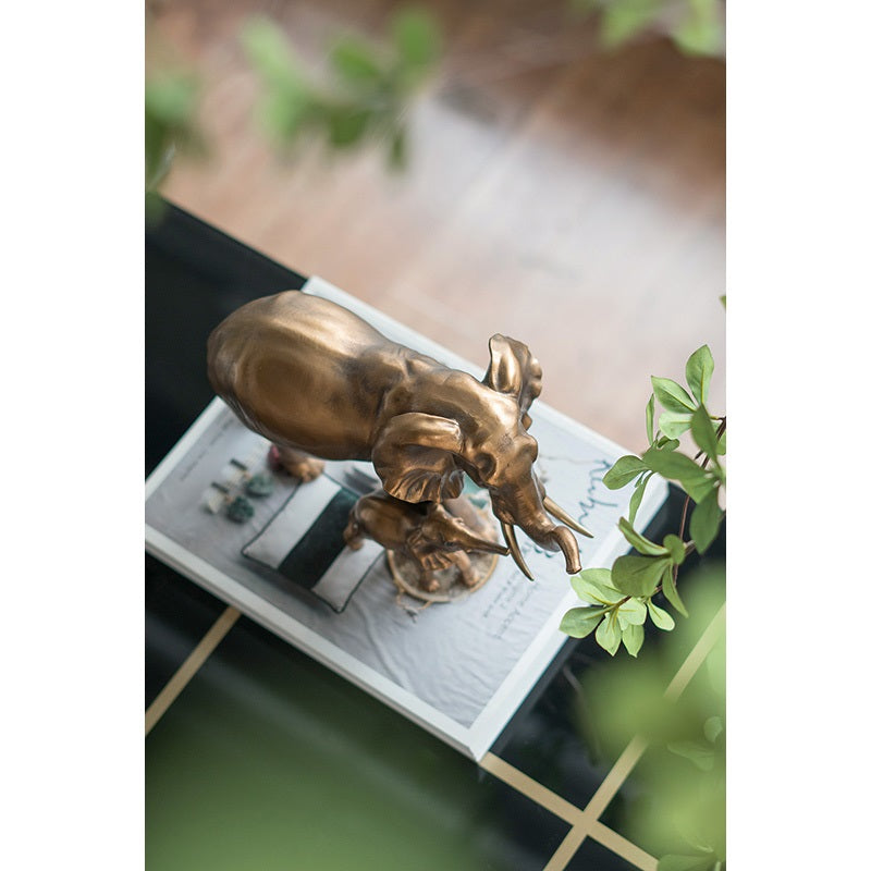 Elephant Mother & Calf Statue Polyresin Home Decor - 17.5 cm