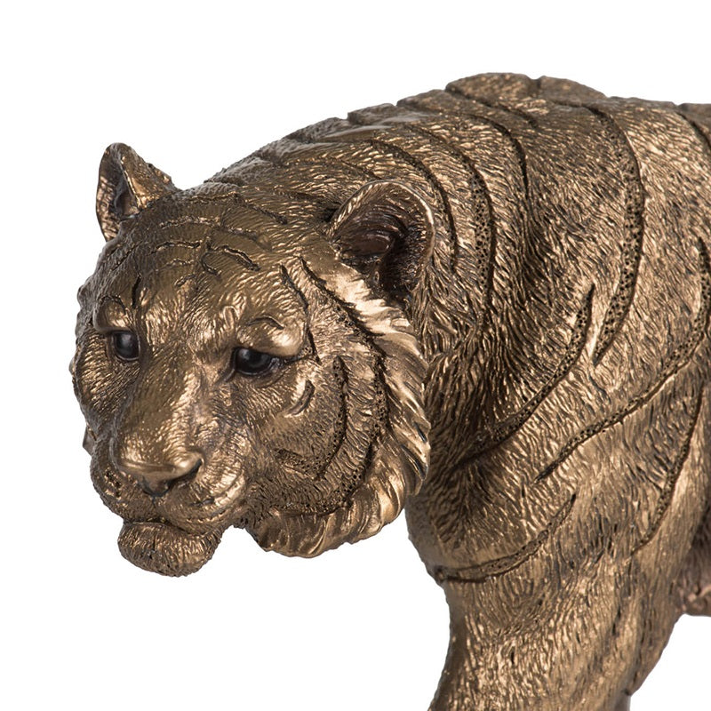Tiger Statue Polyresin Home Decor Copper Finish - 29 cm