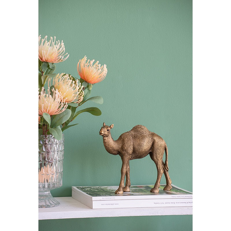 Camel Statue Polyresin Home Decor Copper Finish - 18 cm