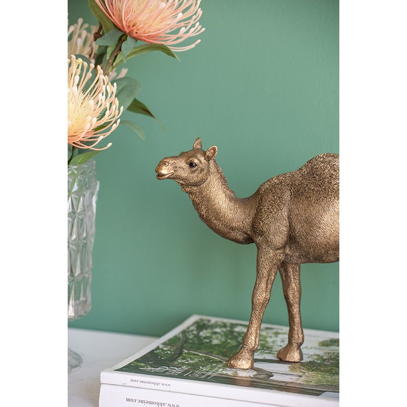 Camel Statue Polyresin Home Decor Copper Finish - 18 cm