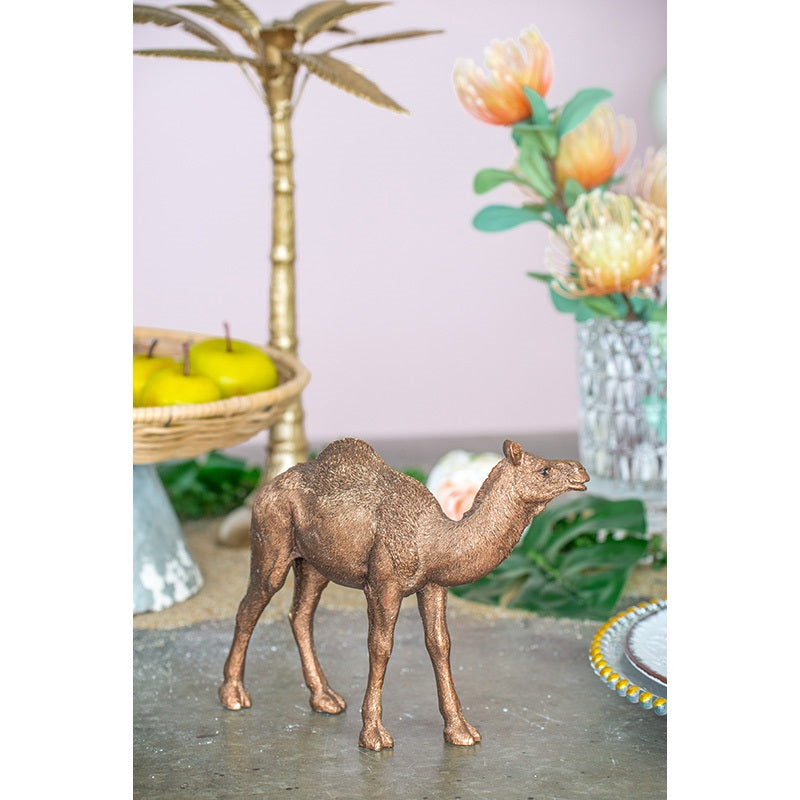 Camel Statue Polyresin Home Decor Copper Finish - 18 cm