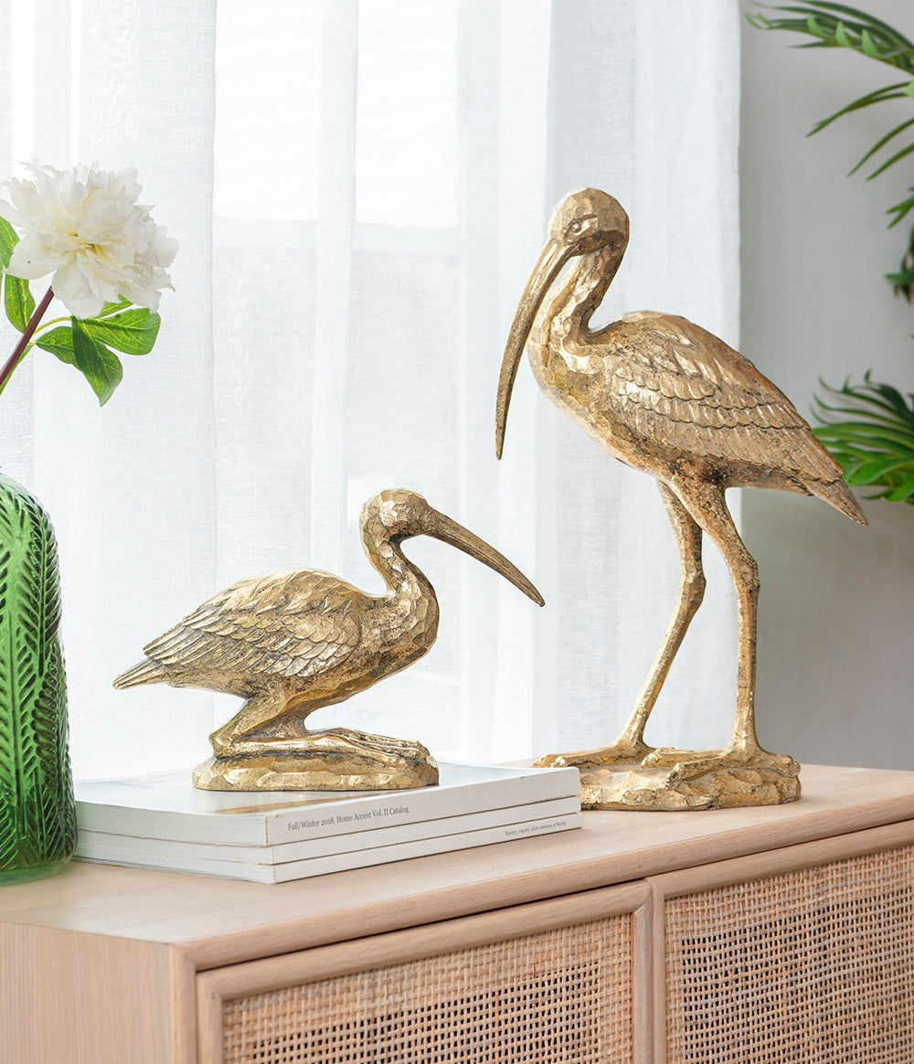 Crane Kneeling Statue Polyresin Gold Finish Home Decor - 18 cm