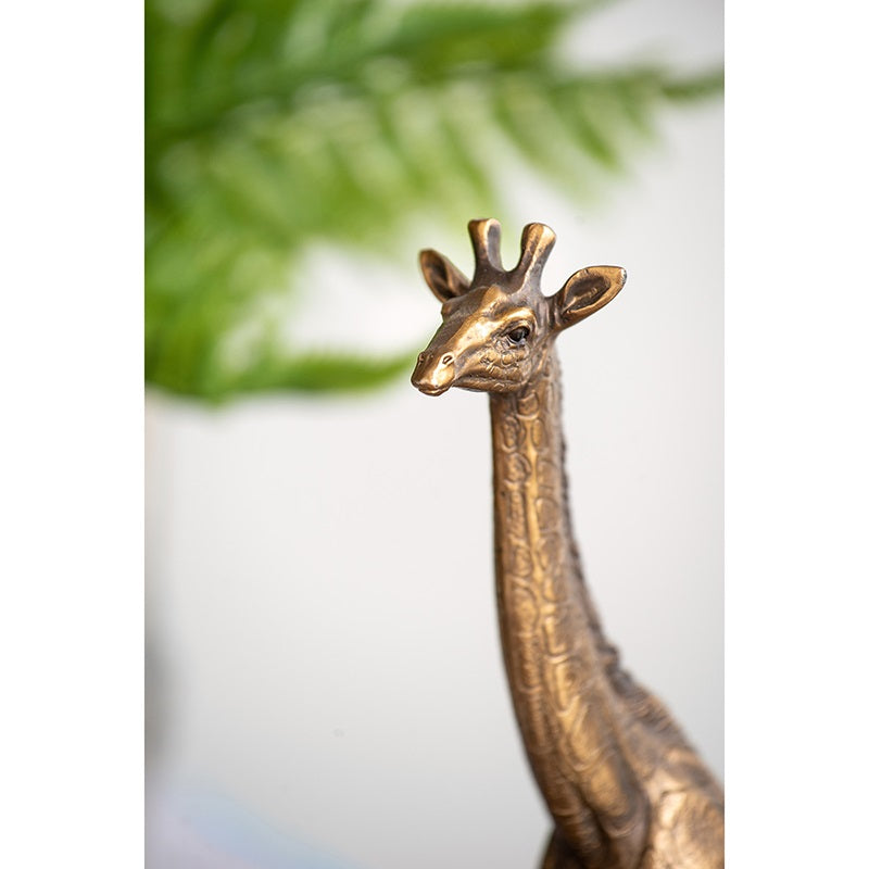 Giraffe Statue Polyresin Copper Finish Home Decor Accent - 29 cm