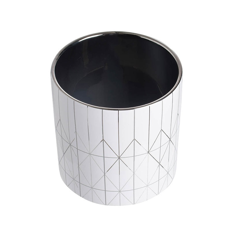 Geo Ceramic Planter Modern Diamond Pattern Cylindrical Pot - 16 cm