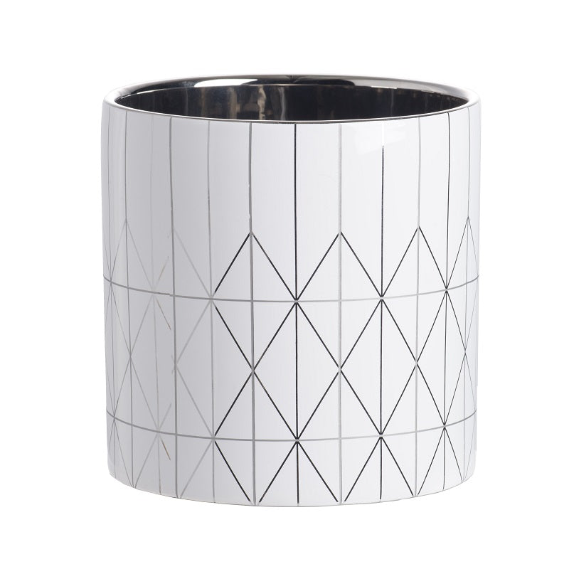Geo Ceramic Planter Modern Diamond Pattern Cylindrical Pot - 16 cm