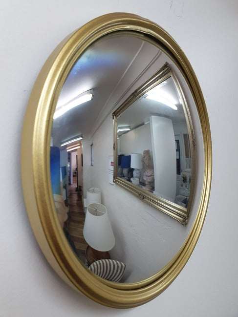 Hannes Convex Wall Mirror Gold Frame Panoramic Decorative Accent - 27 cm