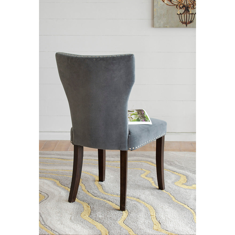 Set of 2 Grey Velvet Look Armless Dining Chairs Studded Luxury Seating