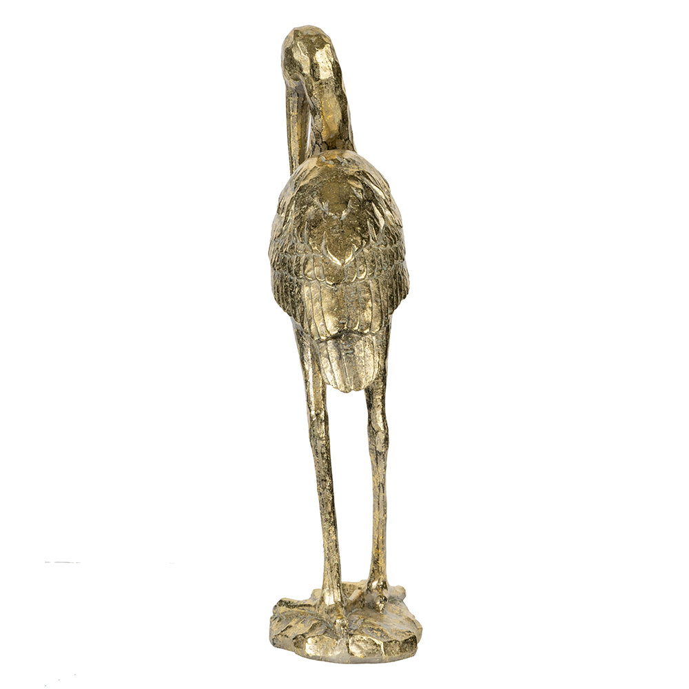 Standing Crane Figurine 40.5cm Elegant Resin Decorative Accent in Gold Finish