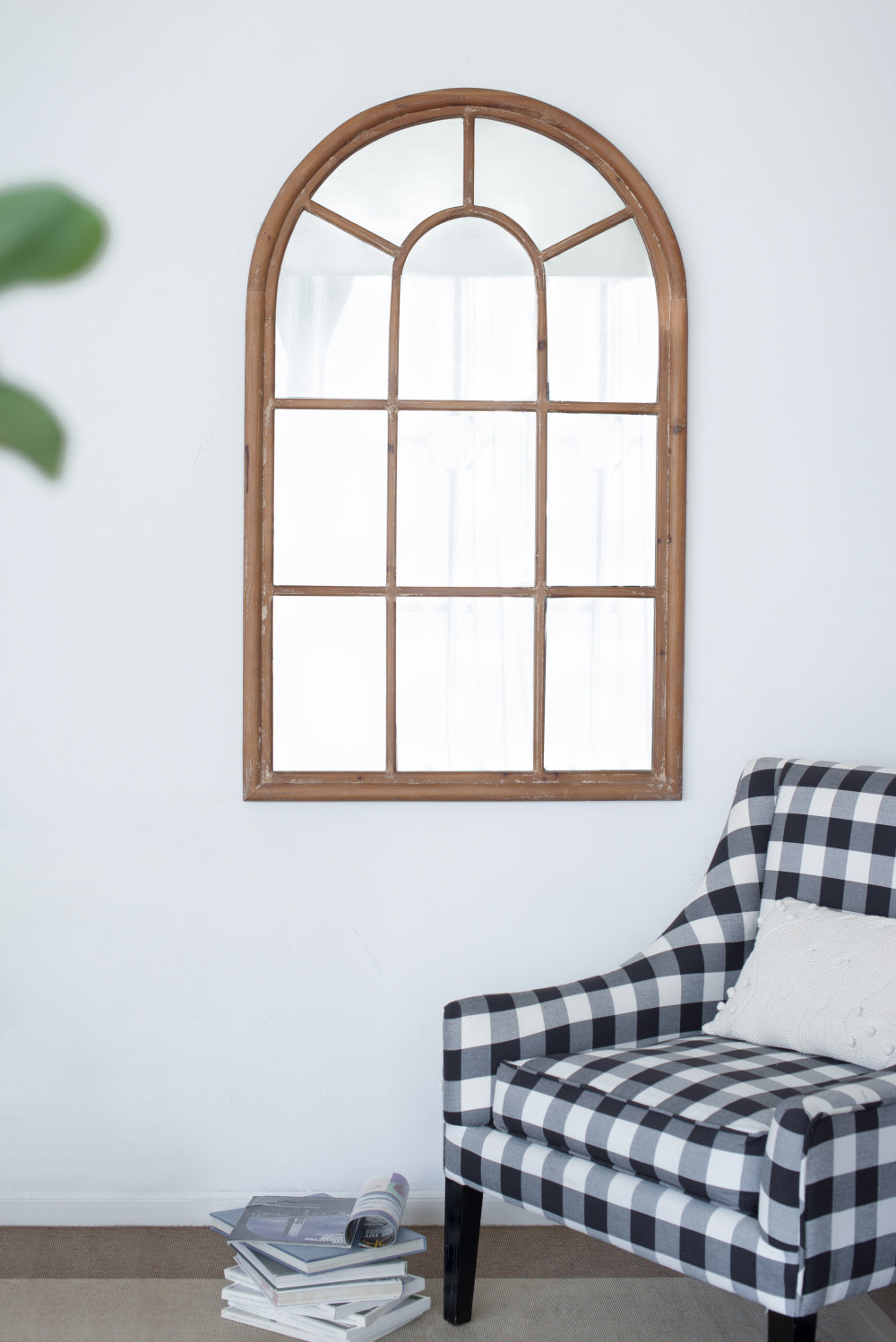 Coolum Arched Wall Mirror 137cm Oversized Decorative Mirror with Natural-Brown Frame