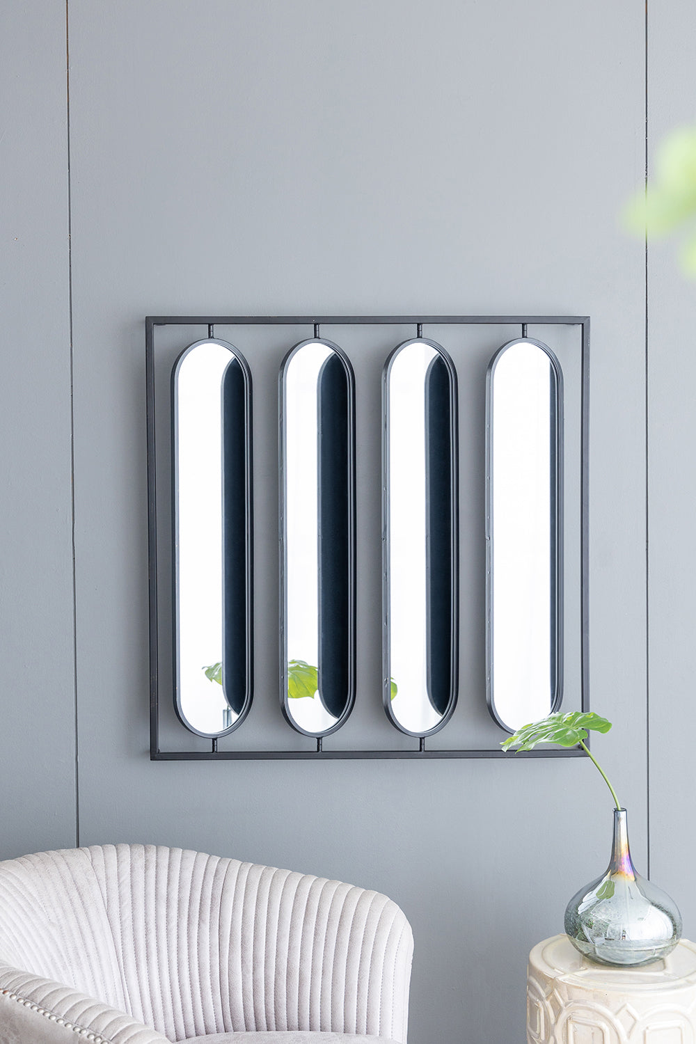 Swivel Black Metal Wall Mirror 91cm Modern Industrial Design with Rotating Panels