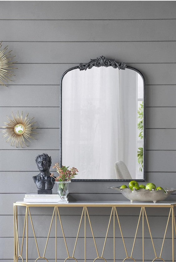 Baroque Tall Black Wall Mirror 91cm Modern Decorative Accent with Ornate Frame