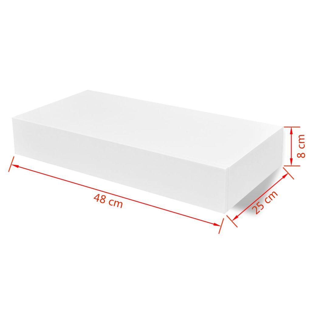 White MDF Floating Wall Display Shelf 1 Drawer Book/DVD Storage