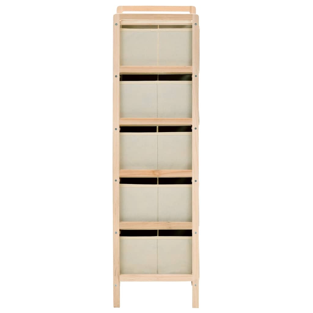 Storage Rack with 5 Fabric Baskets Cedar Wood Beige