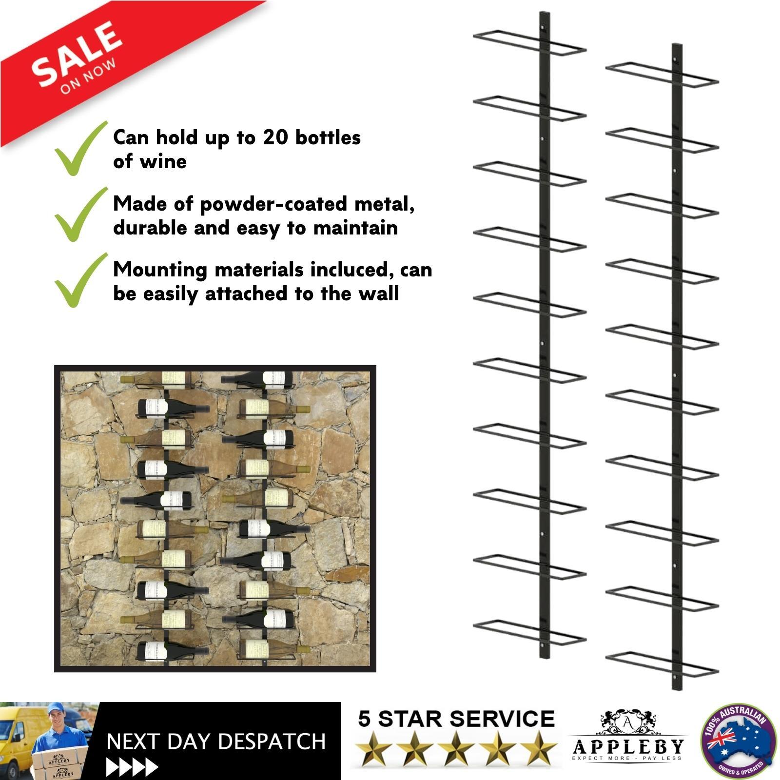 Wall-mounted Wine Racks for 20 Bottles 2 pcs Black Metal