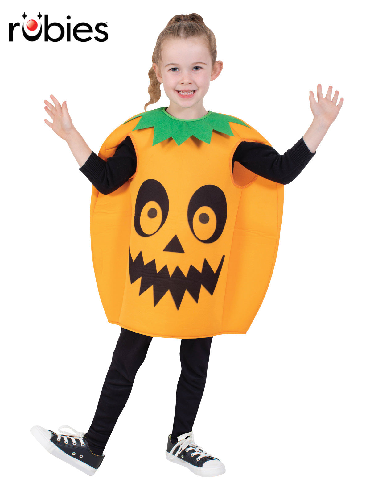 Pumpkin Costume Child Halloween Veggie Tabard with Printed Face and Collar - Orange