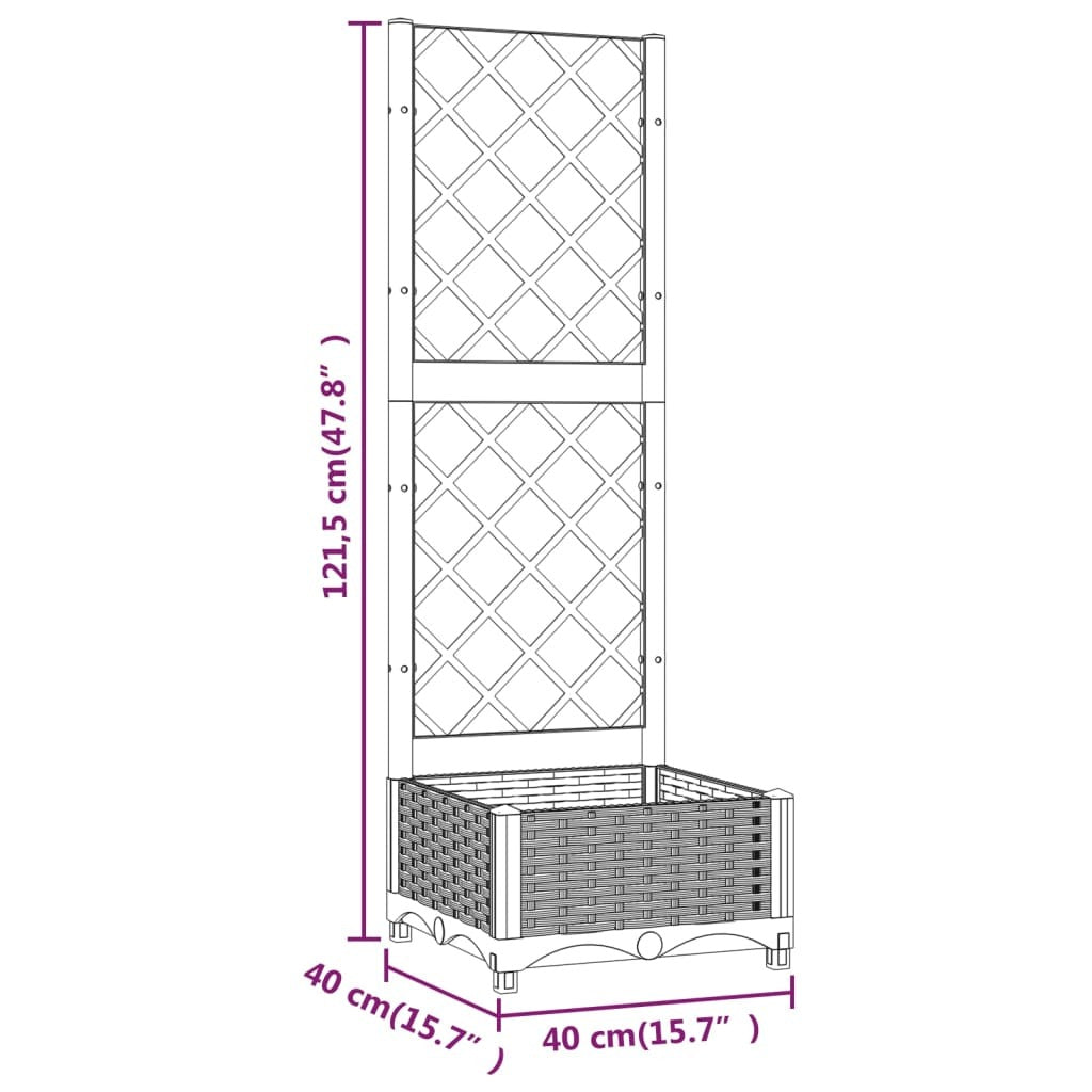 Garden Planter with Trellis Black 40x40x121.5 cm PP