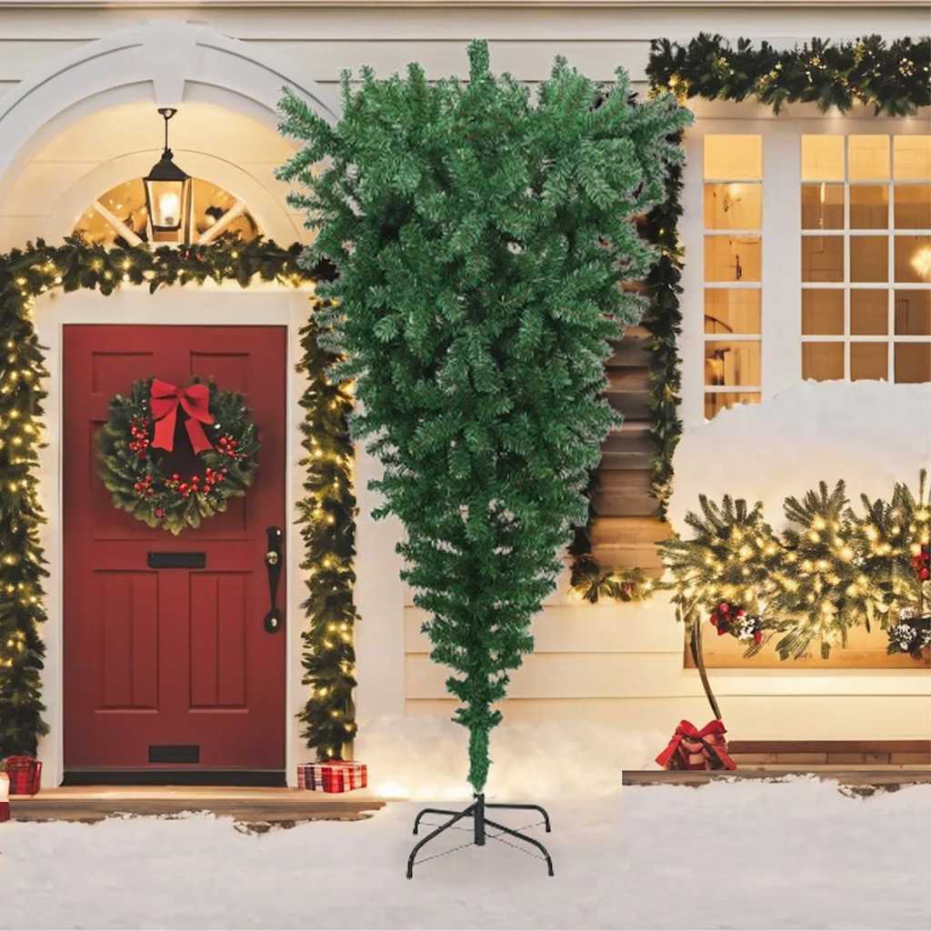 Upside-down Artificial Christmas Tree with Stand Green 240 cm